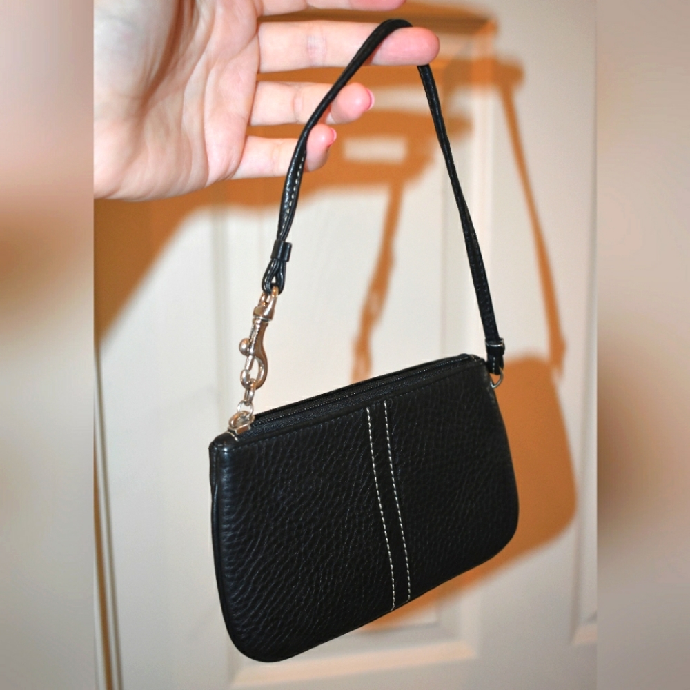 Small Black Leather Wristlet Clutch